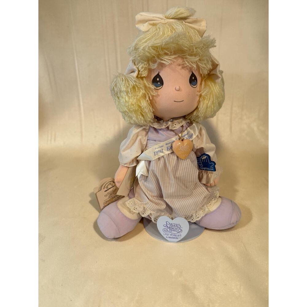 Precious Moments Brittany Rag & Cloth Doll, 18 in, Blonde Blue Eyes, 1992 LE